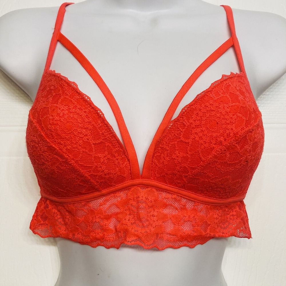 PINK Victoria's Secret Bralette Size Small Orange Lace Wireless Lighly Lined